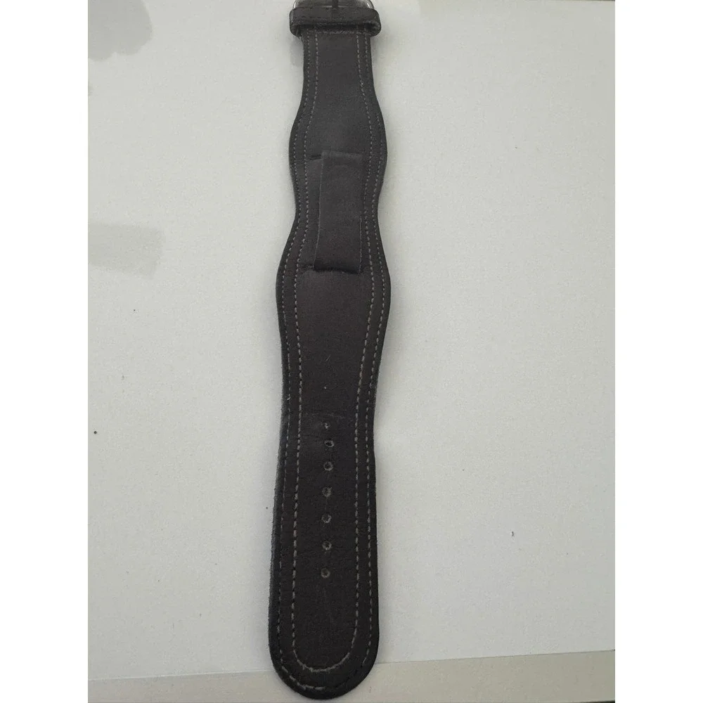 Genuine Leather Bund Watch Strap Dark Brown Cuff Band Silver Buckle 866
